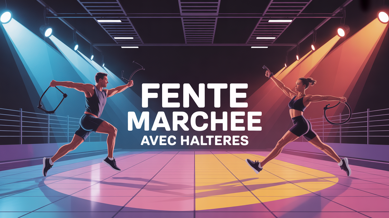 fente marchee avec halteres homme femme salle de sport