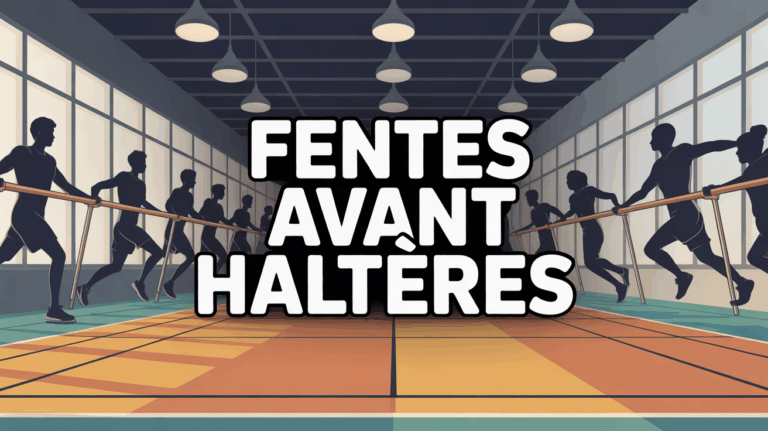 Salle de sport, silhouettes fentes avant avec haltères, titre central