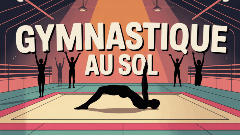 gymnastique au sol gymnase silhouette sur tapis titre central
