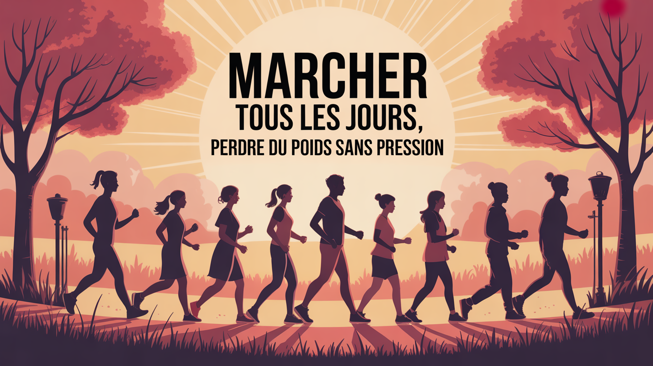 Silhouettes marchant dans parc, perte de poids sans pression