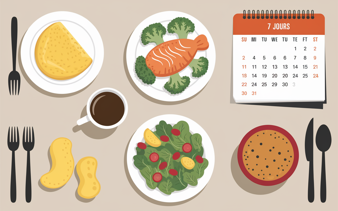 Plats diététiques et calendrier, menu perte de poids 7 jours