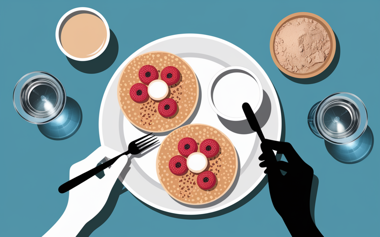 assiette pancakes proteines fruits rouges et yaourt sportif