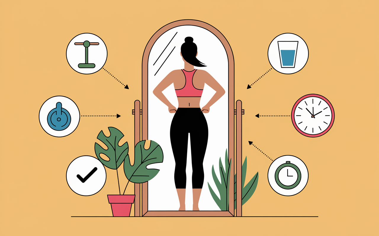Silhouette sportive devant miroir, régime perte de poids rapide