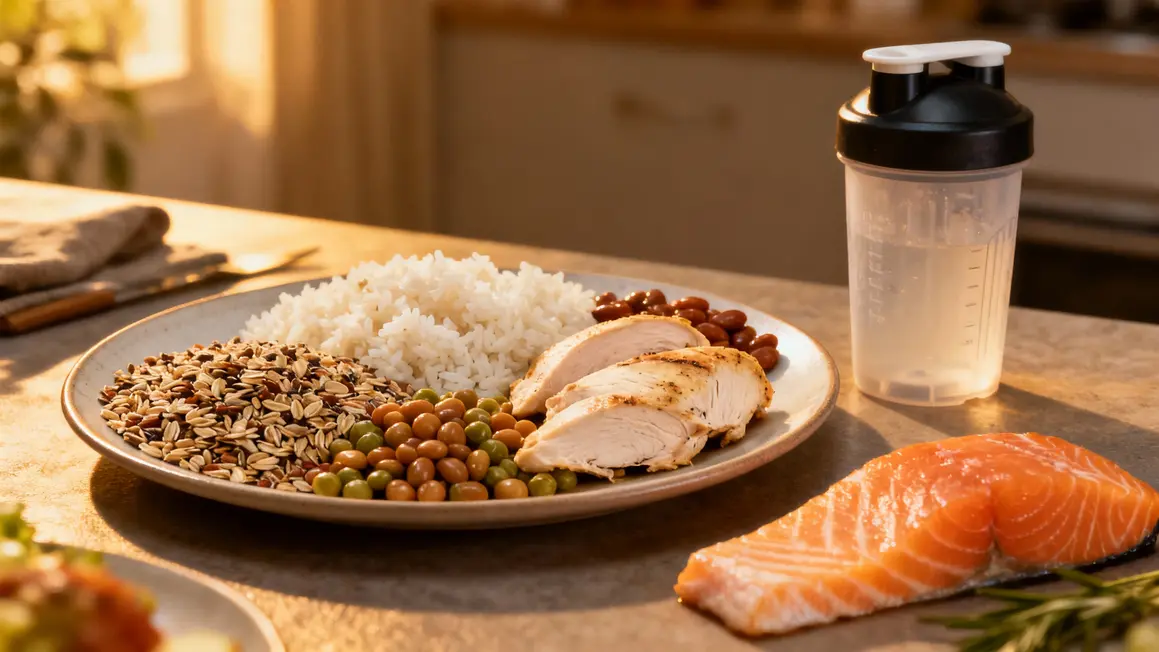 Plateau aliments prise de masse sèche protéines glucides lipides