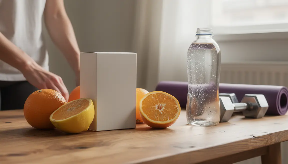Vue Epycure Boost Métabolisme avec fruits eau accessoires sport