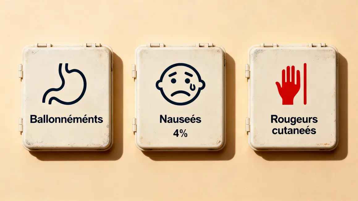Tableau effets secondaires Epycure Boost Métabolisme ballonnements nausées rougeurs 4%