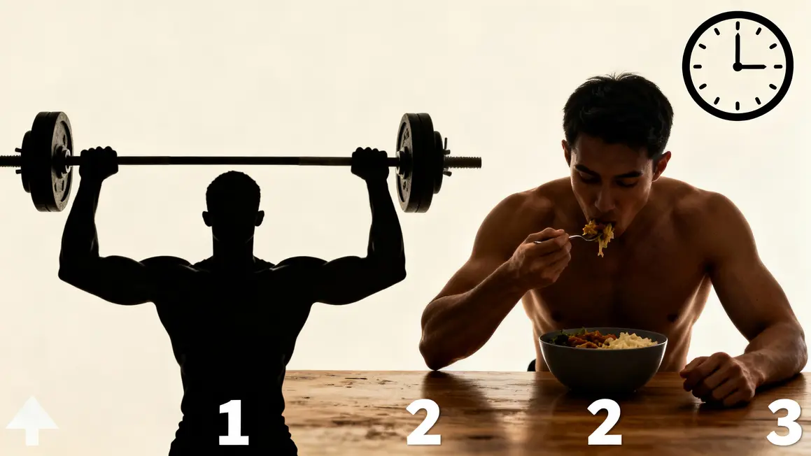 Silhouettes musculation, repas protéiné, symbole repos prise de masse