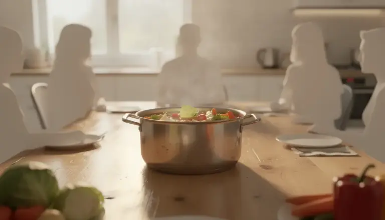 Marmite soupe brule graisse legumes silhouettes table