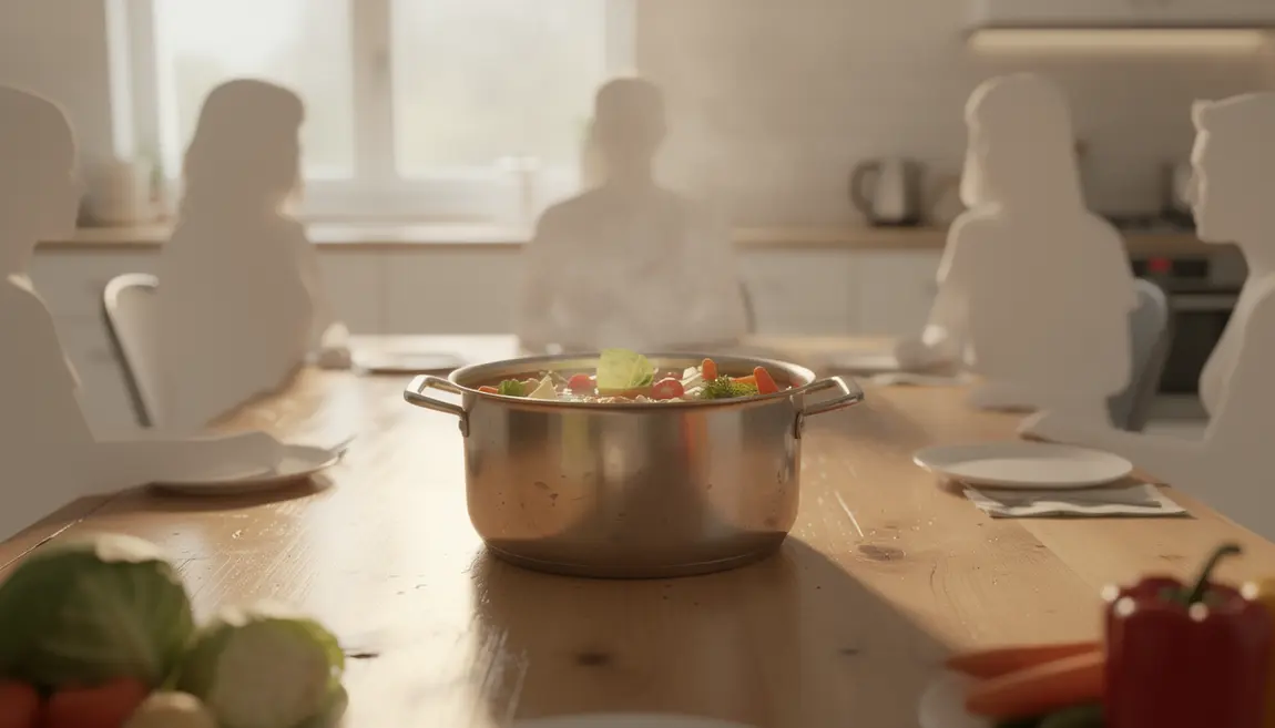 Marmite soupe brule graisse legumes silhouettes table