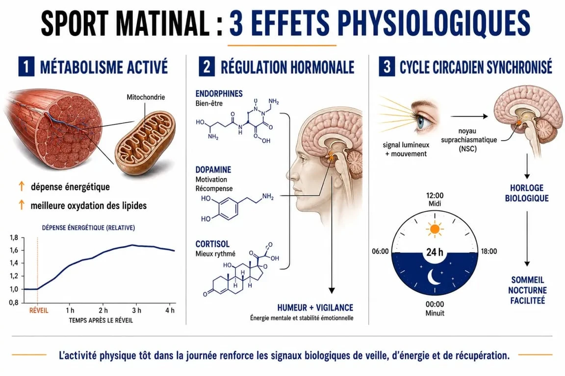 Infographie sur les bienfaits du sport matinal pour la santé et l'énergie