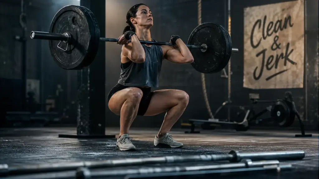 Clean and jerk crossfit : power clean + front rack en box