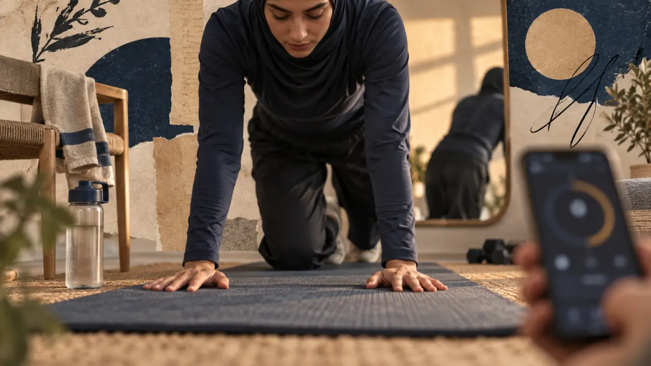 Femmes fitness s’entraînant à domicile, tapis et minuteur sur smartphone