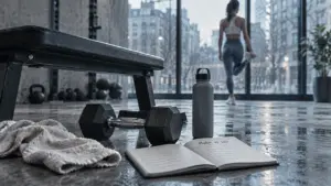 Musculation le matin : banc et haltère pour échauffement régulier