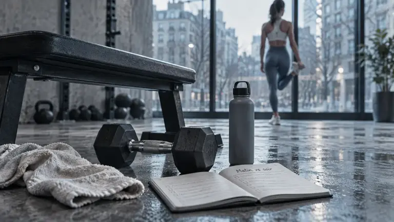 Musculation le matin : banc et haltère pour échauffement régulier