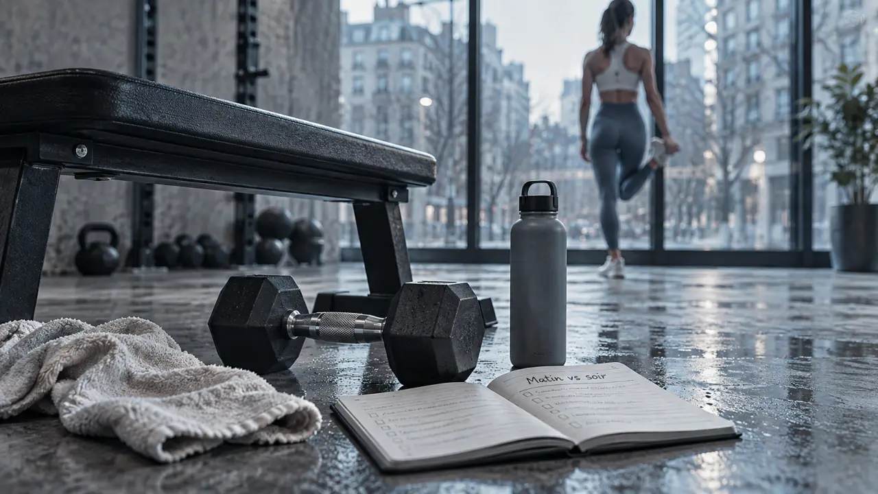 Musculation le matin : banc et haltère pour échauffement régulier