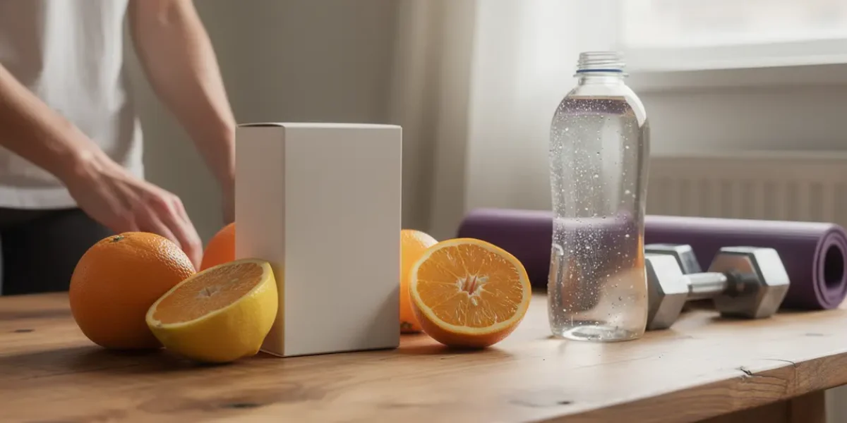 Vue Epycure Boost Métabolisme avec fruits eau accessoires sport
