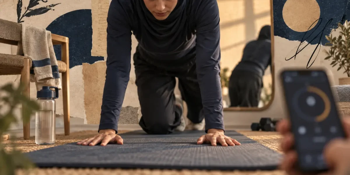 Femmes fitness s’entraînant à domicile, tapis et minuteur sur smartphone