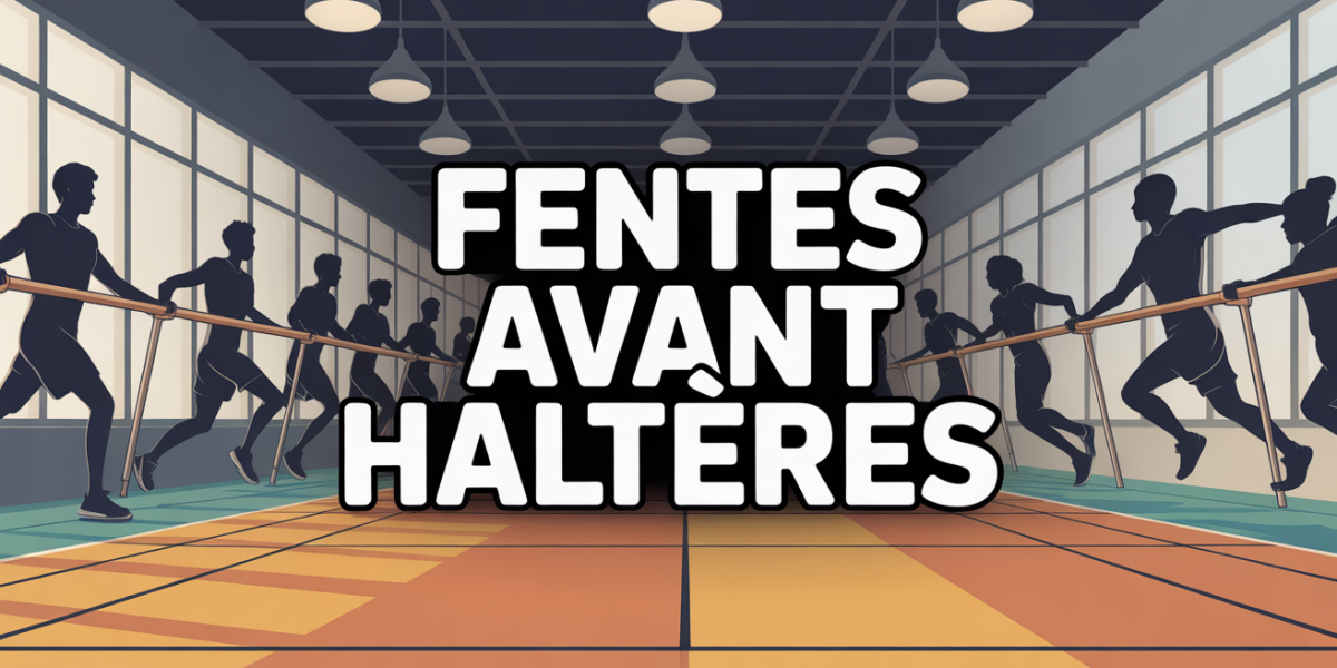 Salle de sport, silhouettes fentes avant avec haltères, titre central