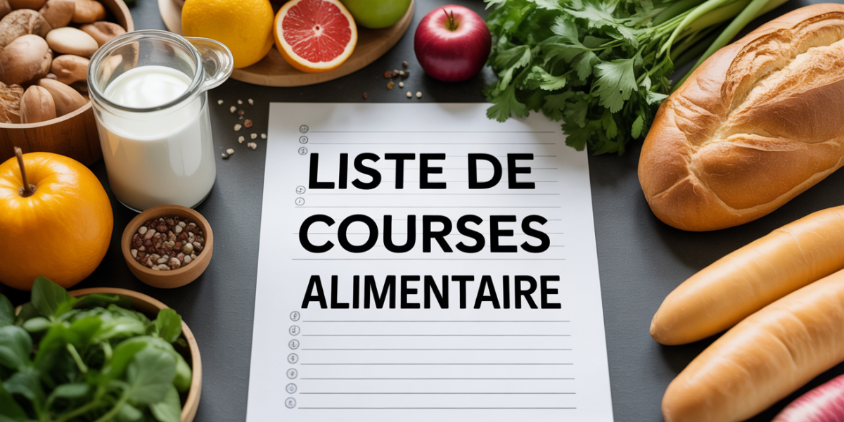 table cuisine moderne avec liste courses alimentaires