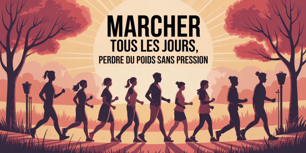 Silhouettes marchant dans parc, perte de poids sans pression