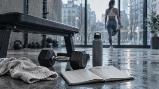 Musculation le matin : banc et haltère pour échauffement régulier