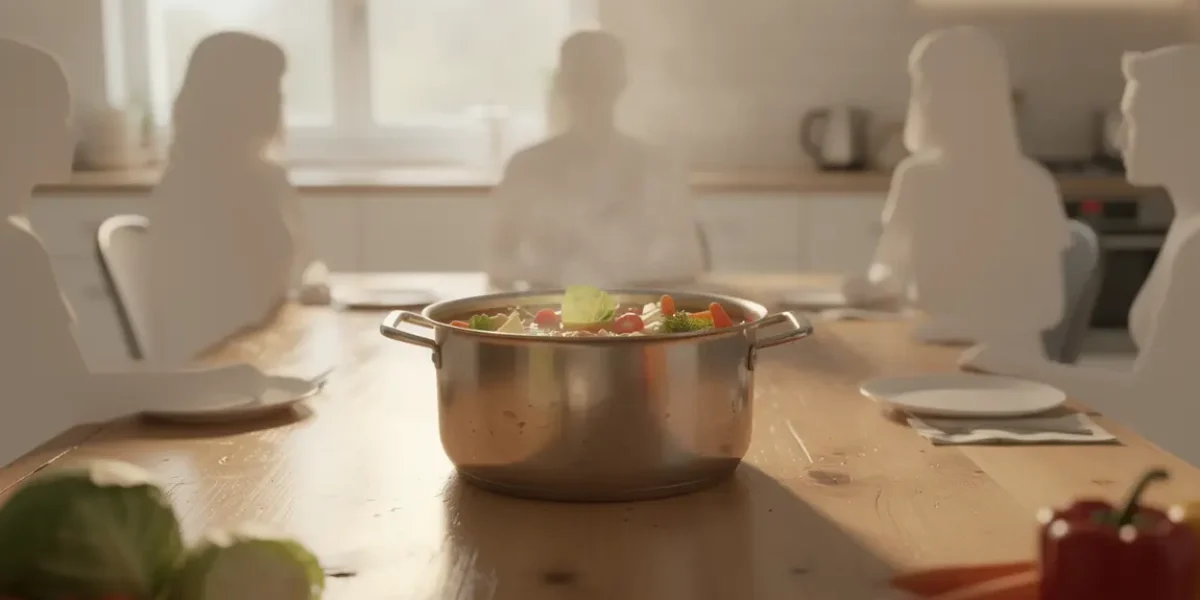 Marmite soupe brule graisse legumes silhouettes table
